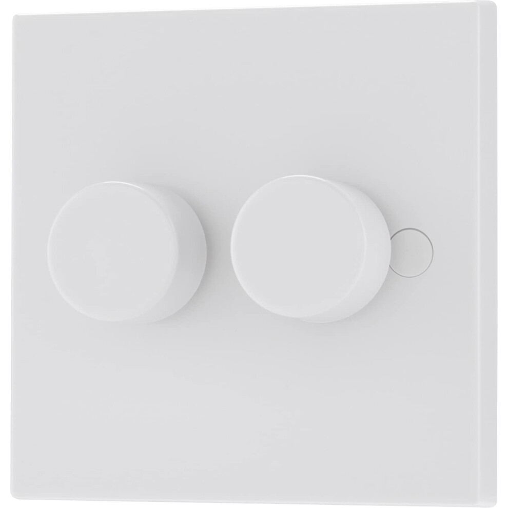 BG Electrical 982P-0J Double Round Push Button Dimmer Light Switch, White Moulded, Square Edge, 2-Way, 400 Watts