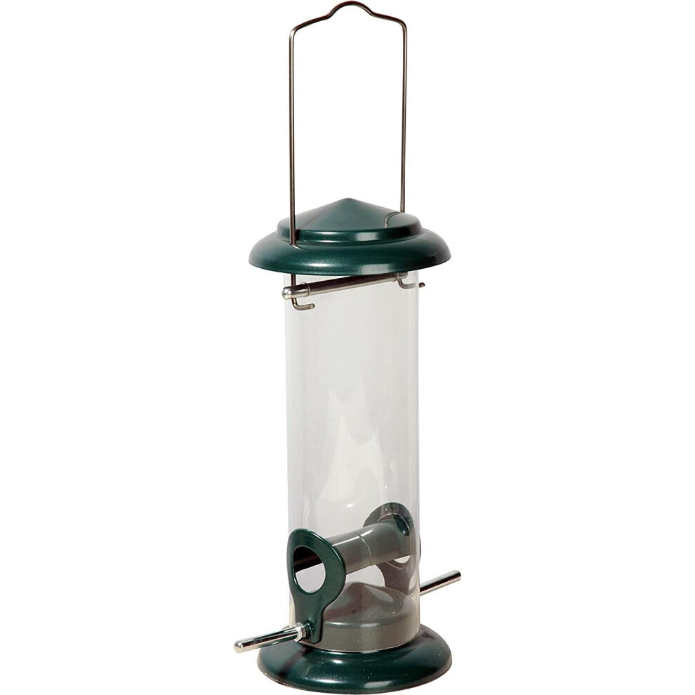 dobar 11516 Bird Feeder with 2 Perches, Hanging Wild Bird Feeder, 9.5 x 9.5 x 23 cm, Metal, Green