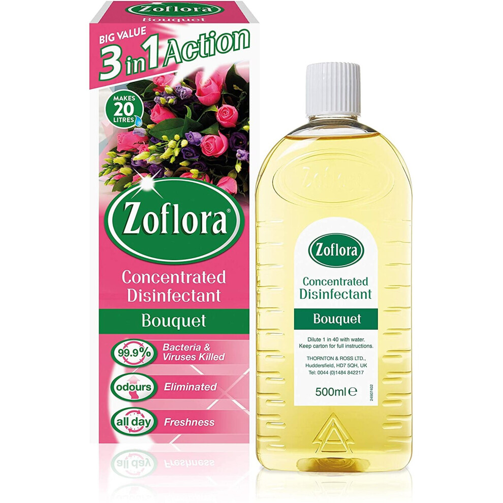 Zoflora Bouquet 6pc x 500ml, Concentrated Antibacterial Disinfectant, All Purpose Cleaner, Surface Cleaning Solution, Kills 99.9% of Bacteria and Viru