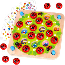 Nene Toys Ladybug Memory Game - Game di abbinamento in legno per bambini di et compresa tra 3-5 anni con 10 motivi - Educational Family Board Game