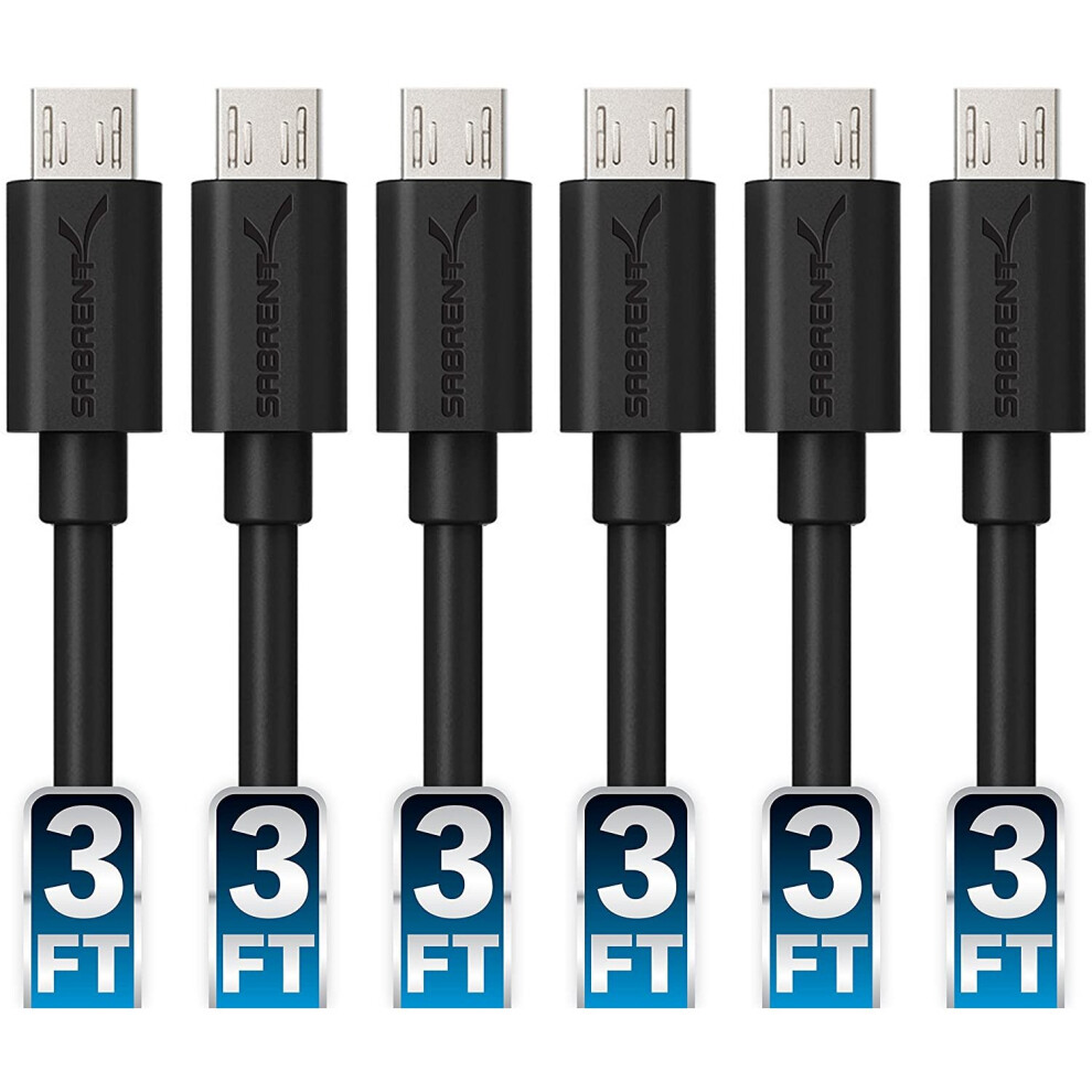 Sabrent [6-Pack 22AWG Premium 3ft Micro USB Cables High Speed USB 2.0 A Male to Micro B Sync and Charge Cables [Black] (CB-UM63)