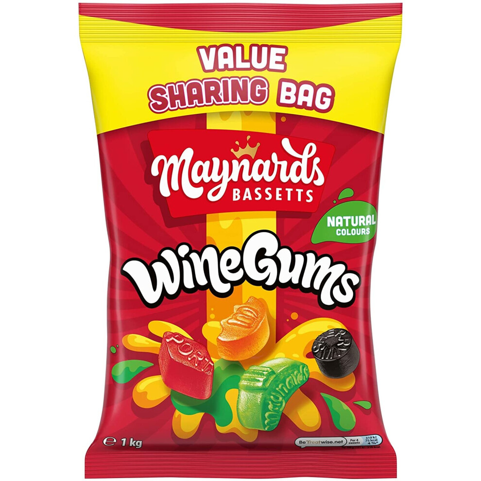 Maynards Bassetts Wine Gums Giant 1 Kg Sharing Bag - Fruity Chewy Sweets