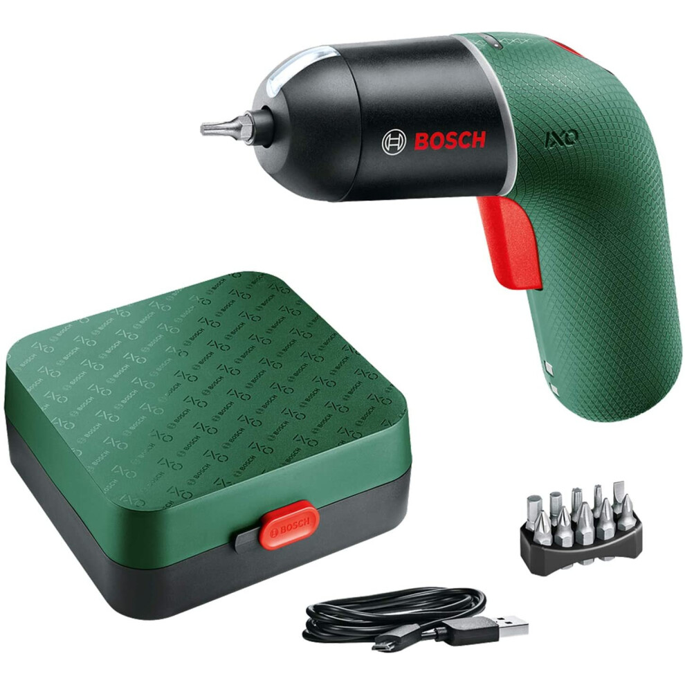 Bosch 06039C7170 Cordless Screwdriver IXO (6th Generation, green, variable SPEED CONTROL, rechargeable with micro USB-cable, in storage case), 126.0 m