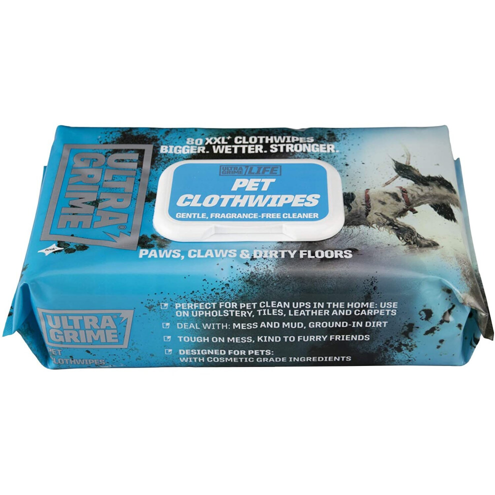 UltraGrime LIFE Pet Cleaning Wet Wipes - Big Size Disposable Pet and Surface Detergent Wipes - Tougher Multi-Purpose Heavy-Duty Soft Pet Cleaning Clot