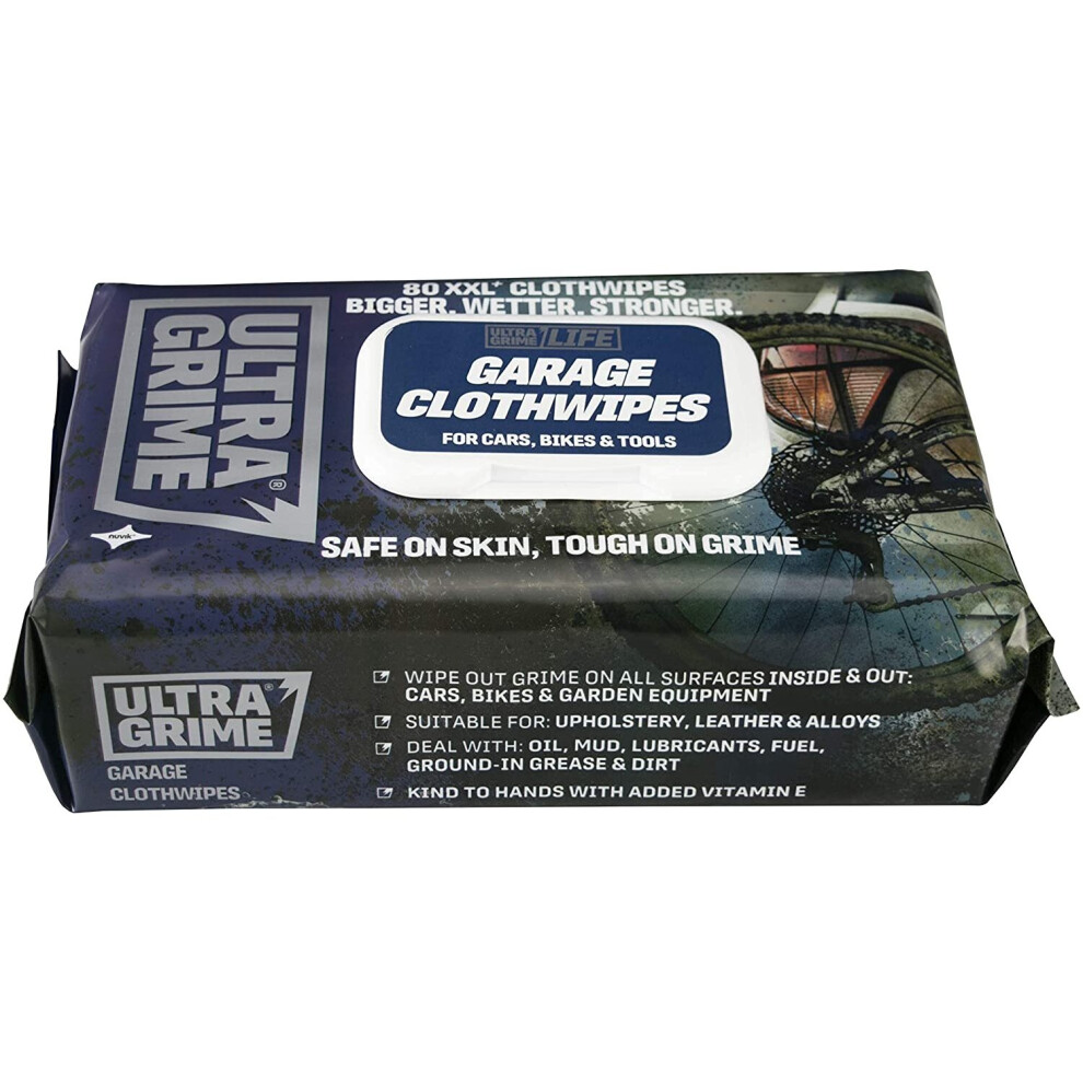 UltraGrime LIFE Garage XXL+ Huge Cleaning Wet Wipes - Big Size Car, Bike & Boat Cleaning Wipes - Multi-Purpose Heavy-Duty Cleaning Cloths (80 Thick La