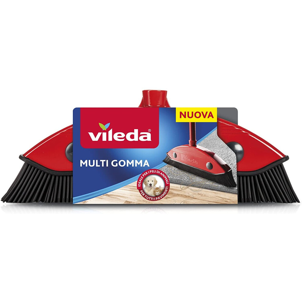 Vileda Multi Rubber, Indoor and Outdoor Broom, Hard Rubber and Rubber, Suitable for Pet Hair and Hair, Red/Black, 34 x 13.5 x 4 cm