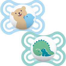 MAM Perfect Soothers 0+ Months (Pack of 2), Thinner and Softer Baby Soothers with Self Sterilising Travel Case, Newborn Essentials, Blue (Designs May