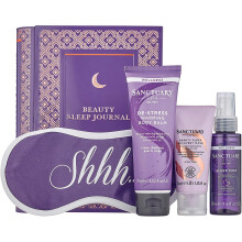 Sanctuary Spa Gift Set, Beauty Sleep Journal Tin With Pillow Spray, Face Mask, Warming Muscle Balm and Sleep Eye Mask, Vegan, Reusable Tin, Wellness G