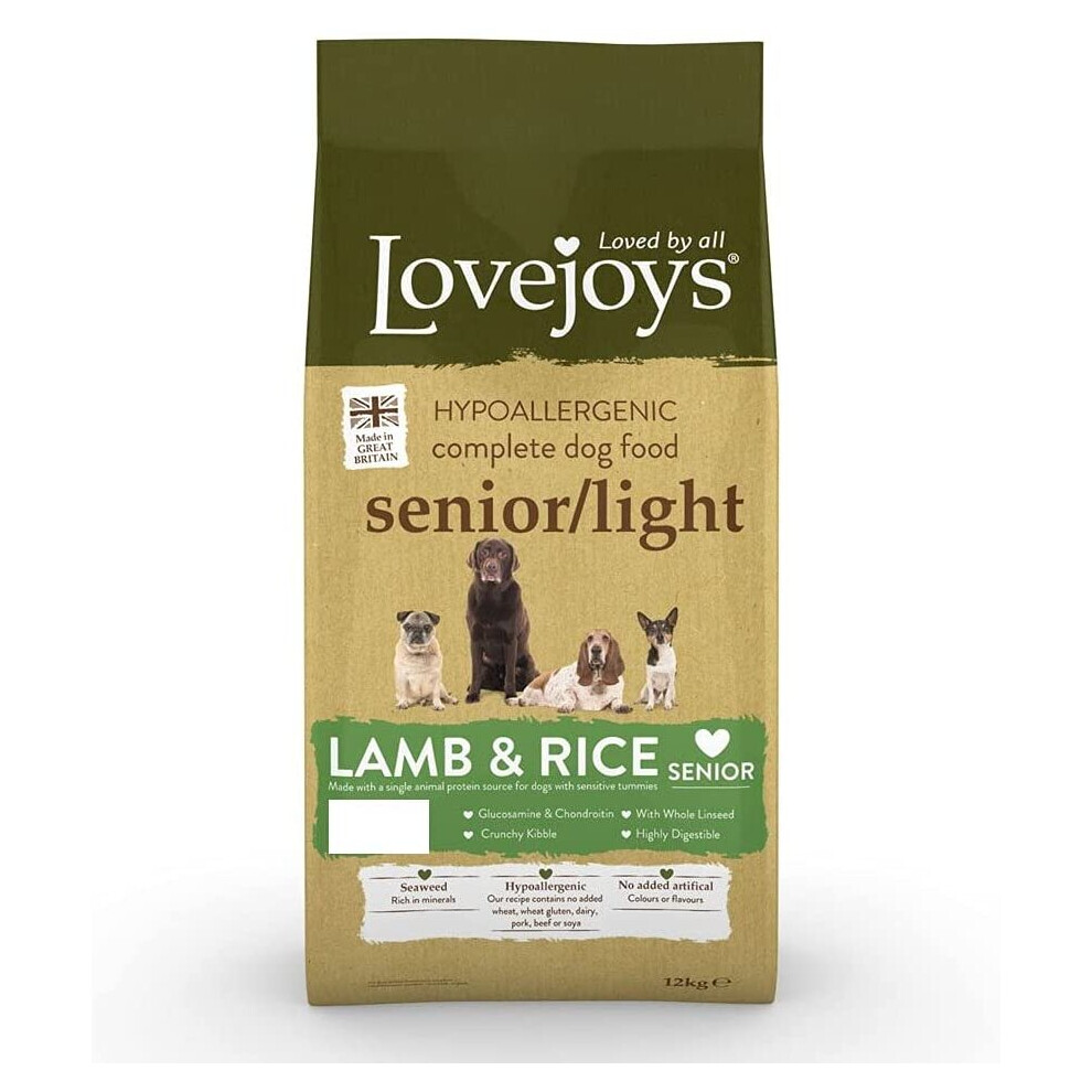 Lovejoys Hypoallergenic Complete Dry Senior Light Dog Food Lamb and Rice, 12 kg