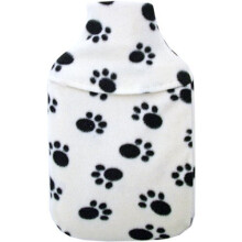 Vagabond Cosy Fleece Paw Print Design 1L Small Hot Water Bottle Cover, Cream, 1 Litre