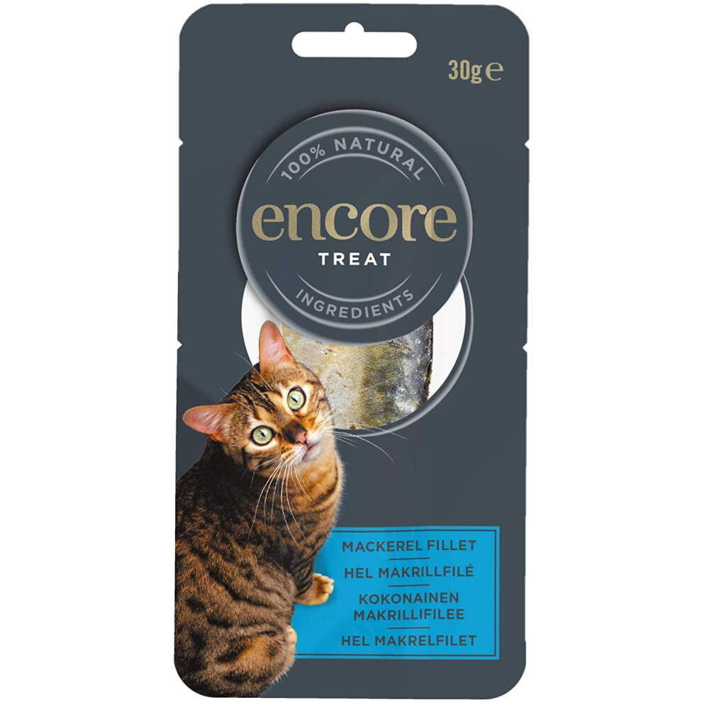 Encore 100% Natural Wet Cat Food, Pouch Treat, Mackerel Fillet Loin, 30g (Pack of 12)