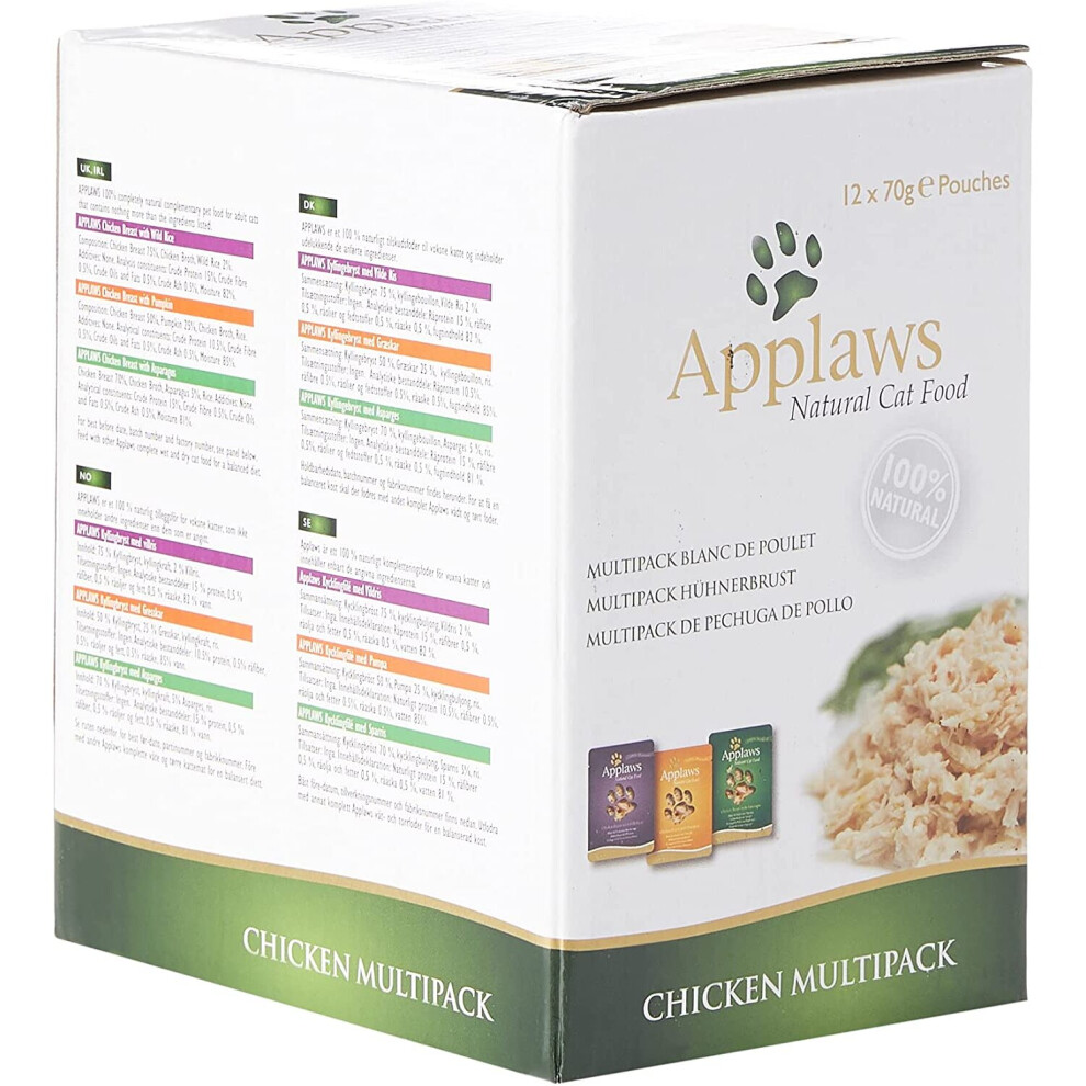 Applaws 100% Natural Wet Cat Food, Chicken Selection In Broth Pouch, 12 X 70 G Pouches