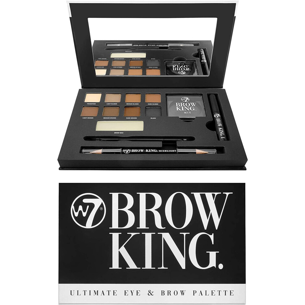 W7 | The Brow King Ultimate Eye and Brow Kit | Groom, Shape and Define | Essentials: Mixing Tray, Wax, Gel, Highlight And Application Brush | Eyeshado