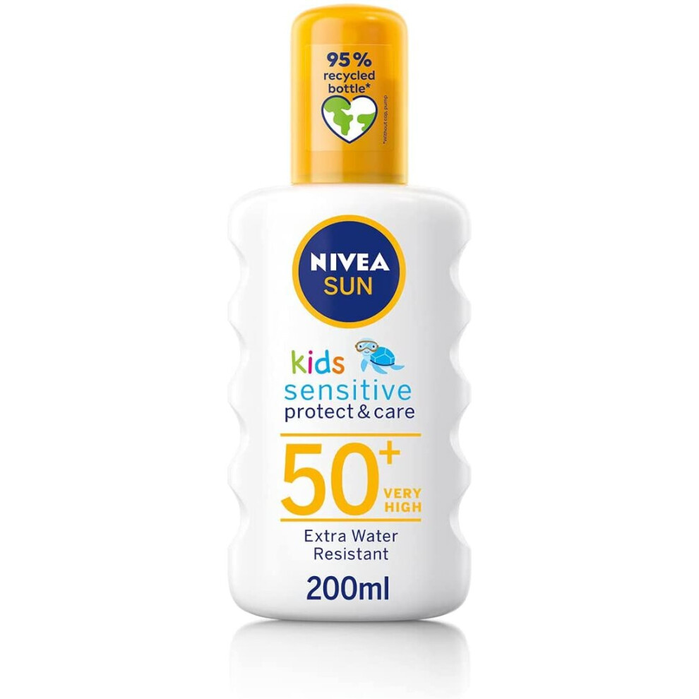 NIVEA SUN Kids Protect & Sensitive Spray (200ml) Sunscreen Spray with SPF 50+, Kids Suncream for Sensitive Skin, Immediately Protects Against Sun Expo