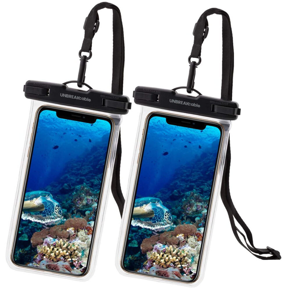 UNBREAKcable Universal Waterproof Case 2 Pack - IPX8 Waterproof Phone Pouch Dry Bag for iPhone 11 Pro Max Xs Max XR XS X 8 7 6s 6 Plus Samsung S20 S10