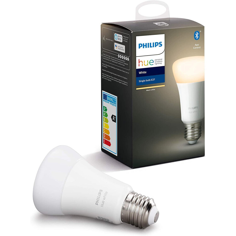 Philips Hue White Single Smart Bulb LED [E27 Edison Screw] with Bluetooth, Works with Alexa and Google Assistant [Energy Class A+]