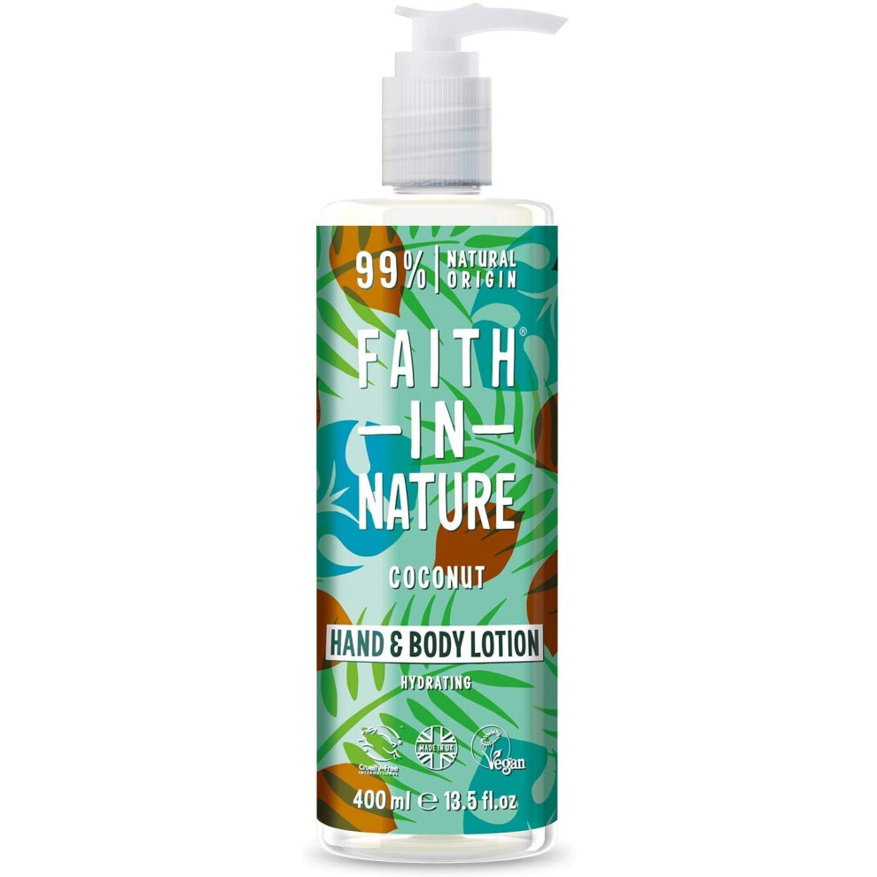 Faith In Nature Natural Coconut Hand & Body Lotion, Hydrating, Vegan & Cruelty Free, Parabens and SLS Free, 400ml