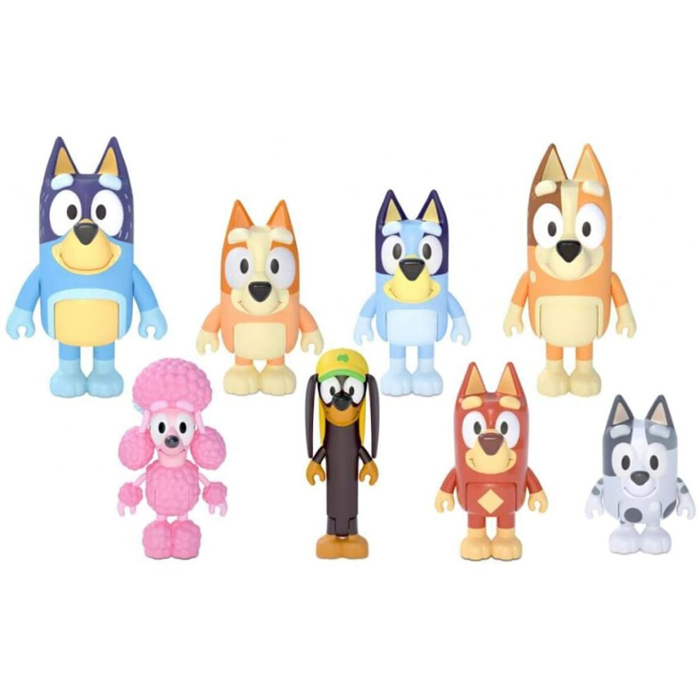 Bluey Family and Friends Figure 8-Pack: Articulated 2.5 Inch Action Figures; Bluey, Bingo, Bandit (Dad), Chilli (Mum), Coco, Snickers, Rusty and Muffi