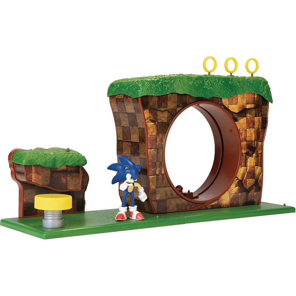 New Sonic The Hedgehog Hill Zone Playset With 2.5" Sonic Action Figure Green
