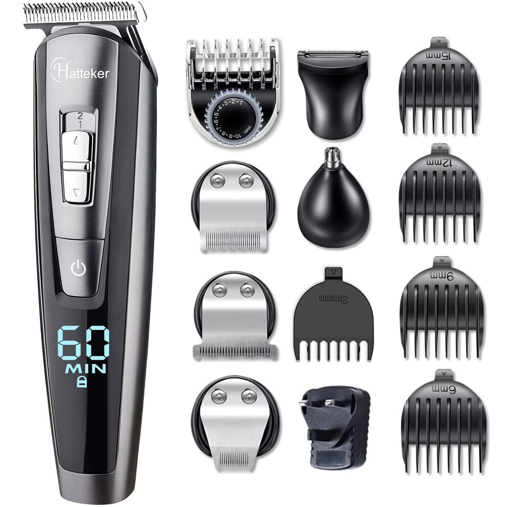 Hatteker Beard Trimmer Hair Clipper Hair Trimmer Clippers for Men Cordless Haircut Kit for Men Kids Adults LED Display USB Body Trimmer Rechargeable W