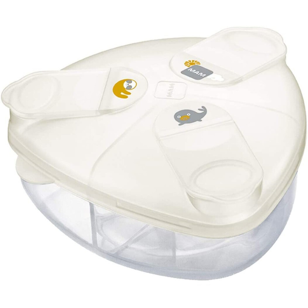 MAM Milk Powder Box, Formula Milk Powder Dispenser Stores 40 g Per Serving, Milk Powder Storage Holds Three Servings, Baby Milk Powder Box, White, (De