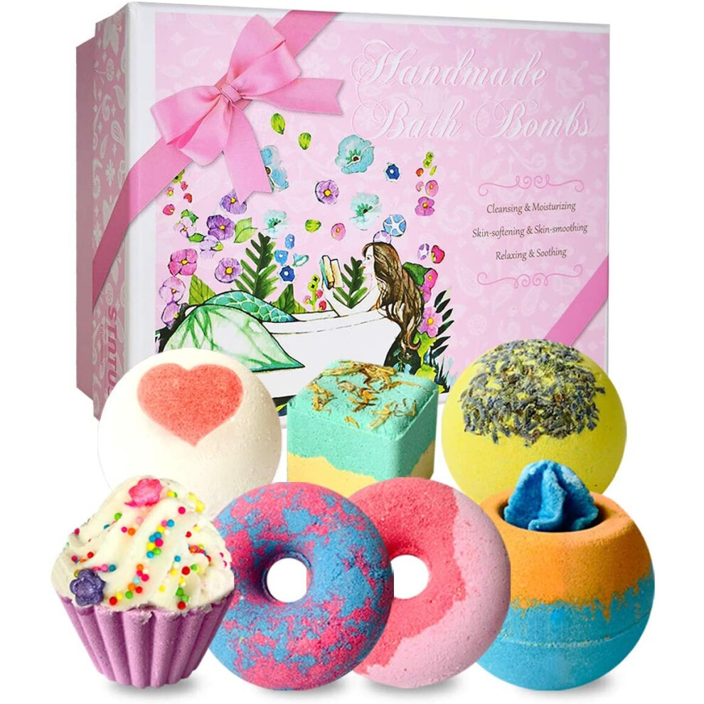 7 Natural Bath Bombs, STNTUS INNOVATIONS Bath Bombs for Women, Spa Bubble Fizzies, Luxurious Gift for Girls Kids, Beauty Gifts Set for Her on Christma