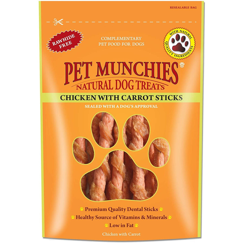 Pet Munchies Chicken with Carrot Sticks Dog Treats, Healthy Dental Chews with Natural Real Meat, Low in Fat 80g (Pack of 8) - Image 5