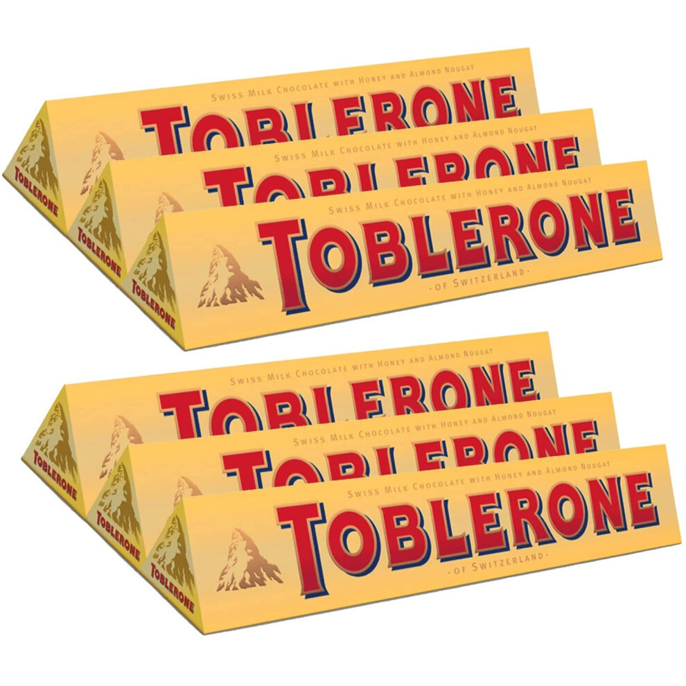 TOBLERONE SWISS MILK CHOCOLATE WITH HONEY AND ALMOND NOUGAT 6 X 100 G BARS by Toblerone