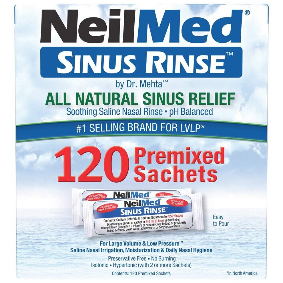 Neilmed Sinus Rinse Kit With 120 Sachets (500 Ml) - Gentle, Effective Saline Nasal Irrigation System