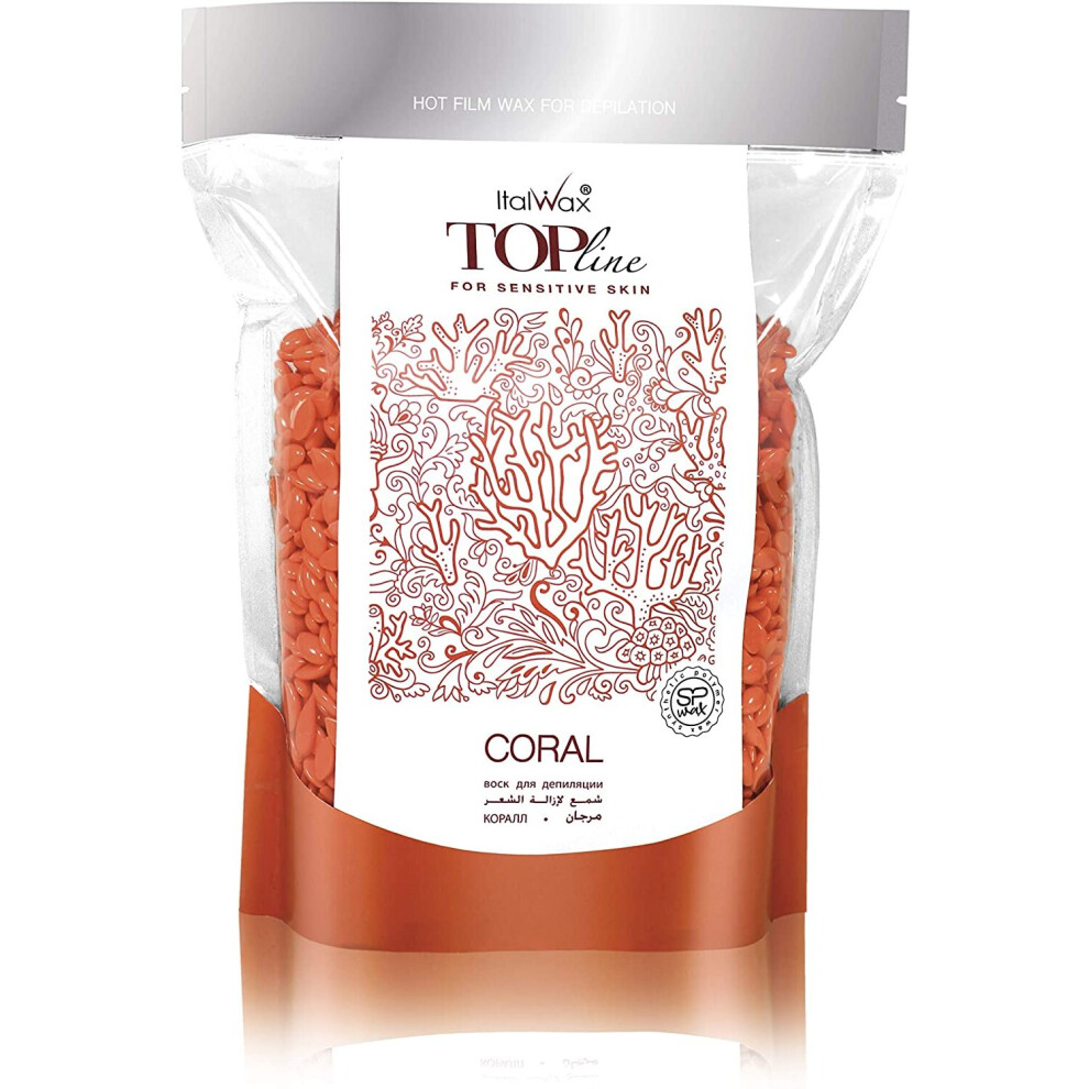 Italwax Coral Top Line Hypoallergenic Hot Bead Wax Depilatory Waxing Pellets Solid Film Beans, Painless Gentle Hair Removal For Sensitive Skin 750Grm (