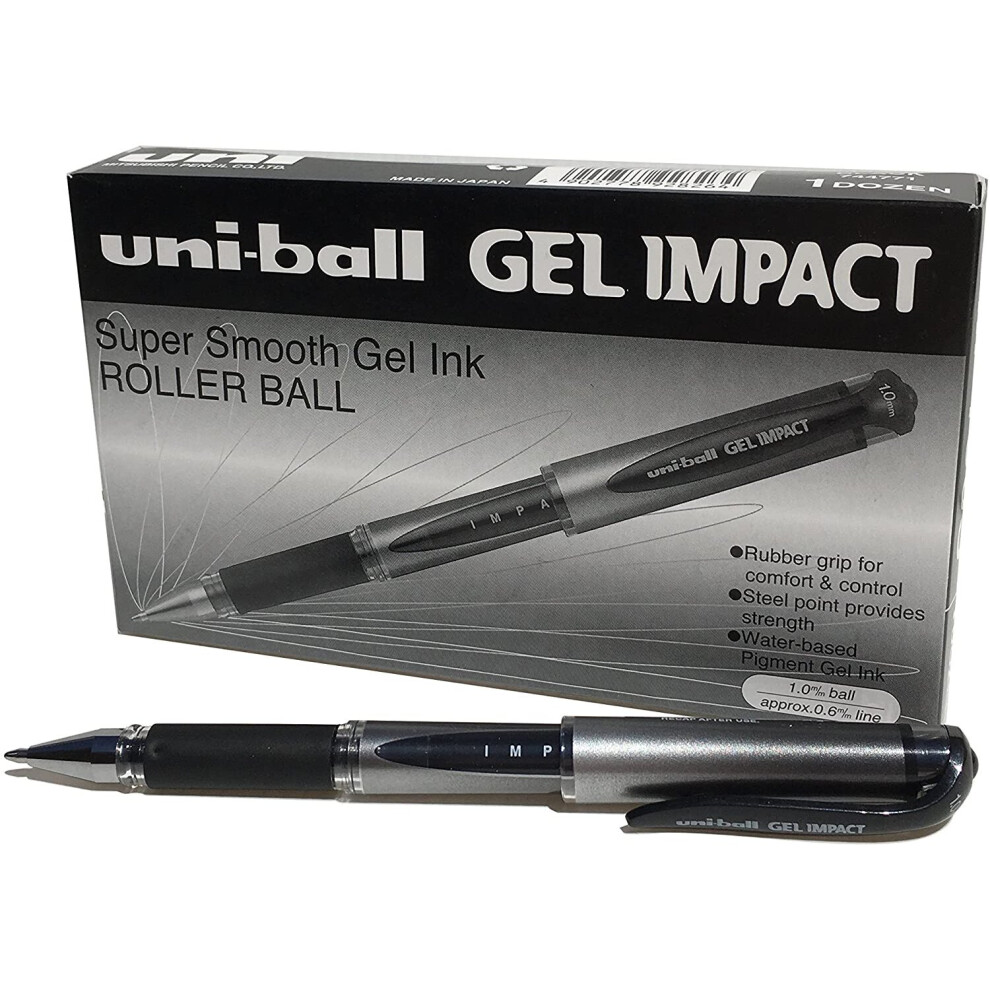 Uni-Ball 218990000 UM-153S Signo Impact Gel Pens with Rubber Grip, Black Gel, 1mm Nib (Pack of 12)