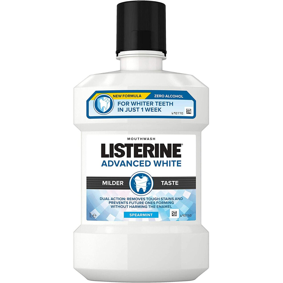 Listerine Advanced White Milder Taste Mouthwash, Alcohol Free, 1L (Packing May Vary)