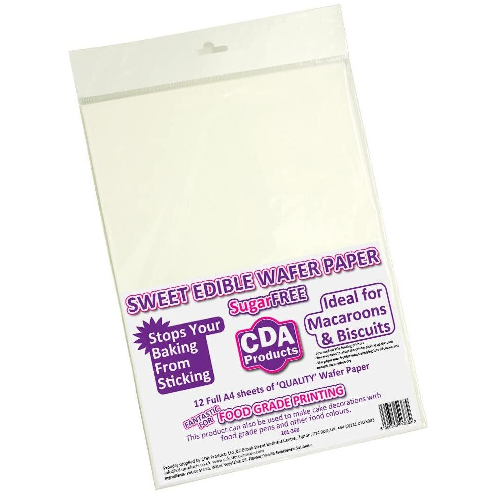 Cda Pack Of 12 Premium Full A4 Sized Sweet Vanilla Flavoured White Edible Wafer Paper (Rice Paper) Sheets 201-368 By Products