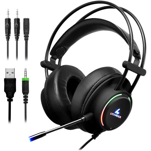 LYCANDER Gaming Headset with Microphone LED Light, 3.5mm input - for PC, PS4, Xbox One, Nintendo Switch and more