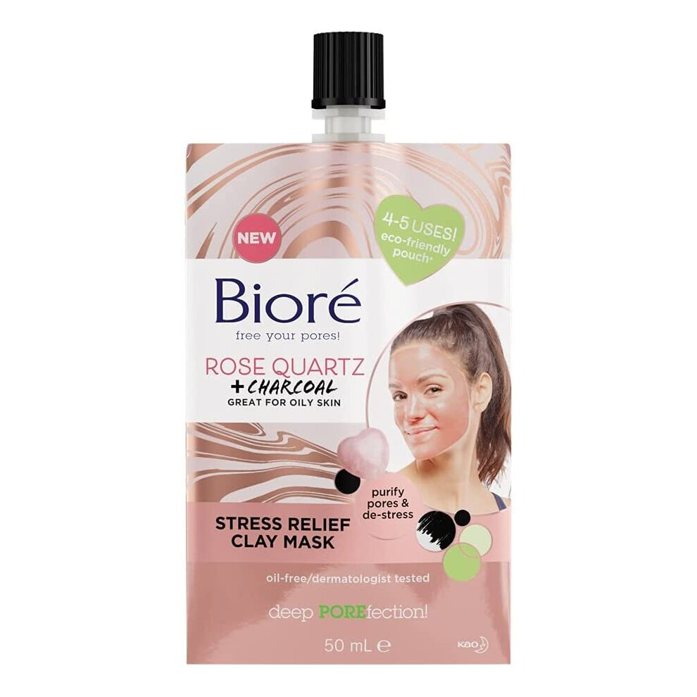 Biore Rose Quartz and Charcoal Stress Relief Clay Mask, 50 ml