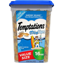 Temptations MixUps Crunchy and Soft Cat Treats Surfer's Delight Flavor, 16 Oz Tub