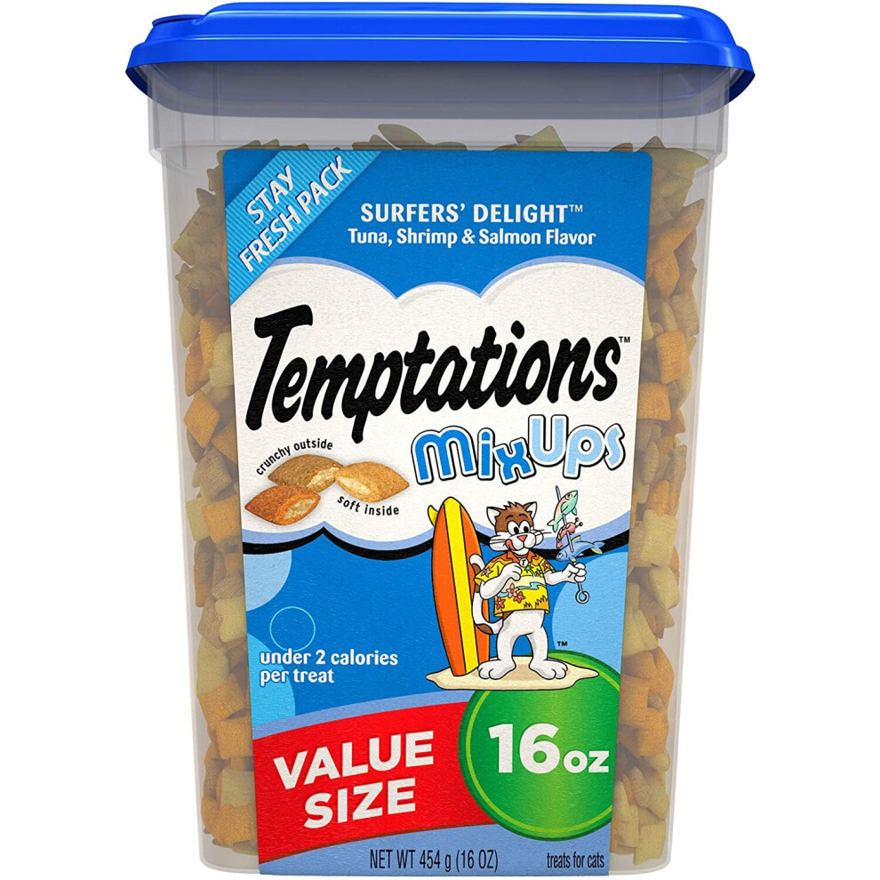 Temptations MixUps Crunchy and Soft Cat Treats Surfer's Delight Flavor, 16 Oz Tub
