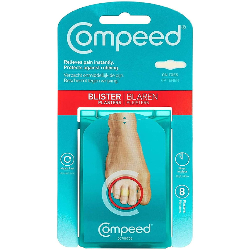 Compeed On Toes Blister Plasters, 8 Hydrocolloid Plasters, Foot Treatment, Heal fast, Dimensions: 1.7 cm x 5.1 cm