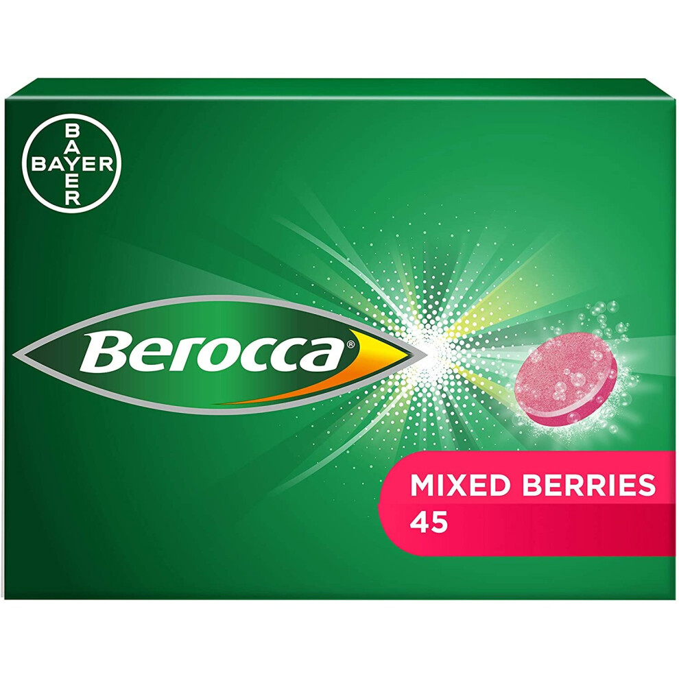 Berocca Vitamin C Effervescent Tablets, with Magnesium, Vitamin B12 and Vitamin B Complex, Mixed Berries Flavour, 1 Pack of 45 Tablets - 6 Weeks Suppl