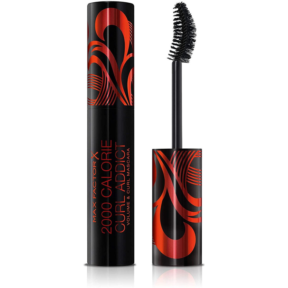 Max Factor 2 Calorie Curl Addict Mascara with Curved Brush, Volume and Curl In One, Black, 11 ml