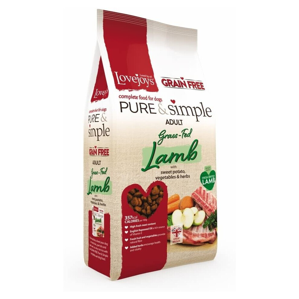 Lovejoys Pure and Simple Complete Dry Grain Free Dog Food Lamb and Sweet Potato, 12 kg