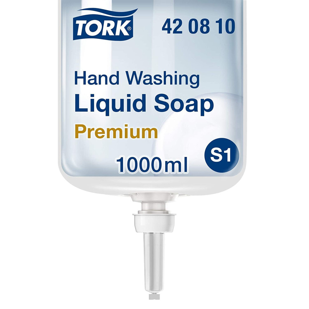 Tork Hand Washing Liquid Soap - 420810 - Extra Hygienic, Fat Dissolving Soap For S1/S11 Dispenser Systems - Premium Quality, Fragrance-Free, 1 X 1000