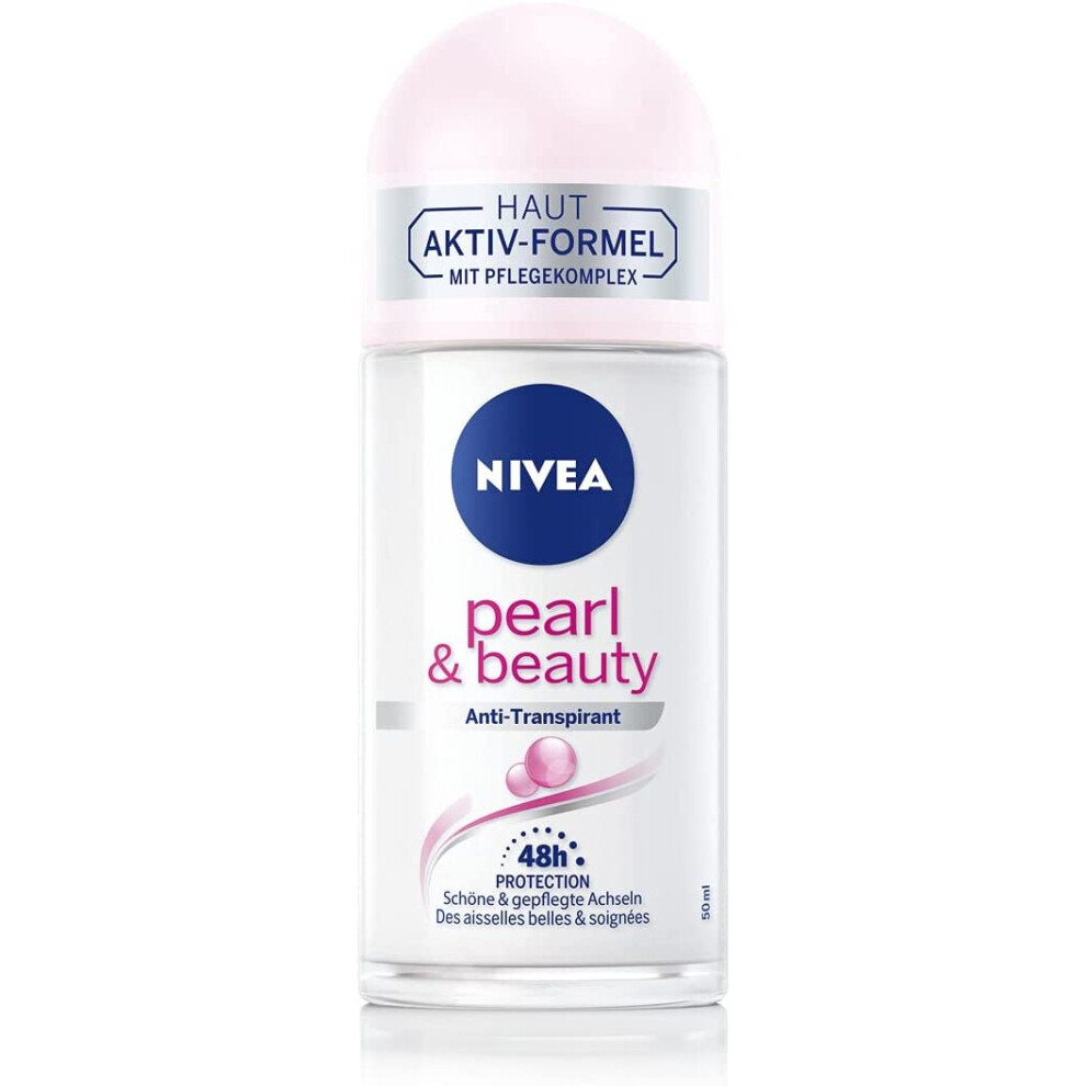 NIVEA Pearl & Beauty Roll-On Deodorant (50 ml), Antiperspirant Protects 48 Hours from Sweat and Body Odour, Nourishing Roll-On with Pearl Extracts