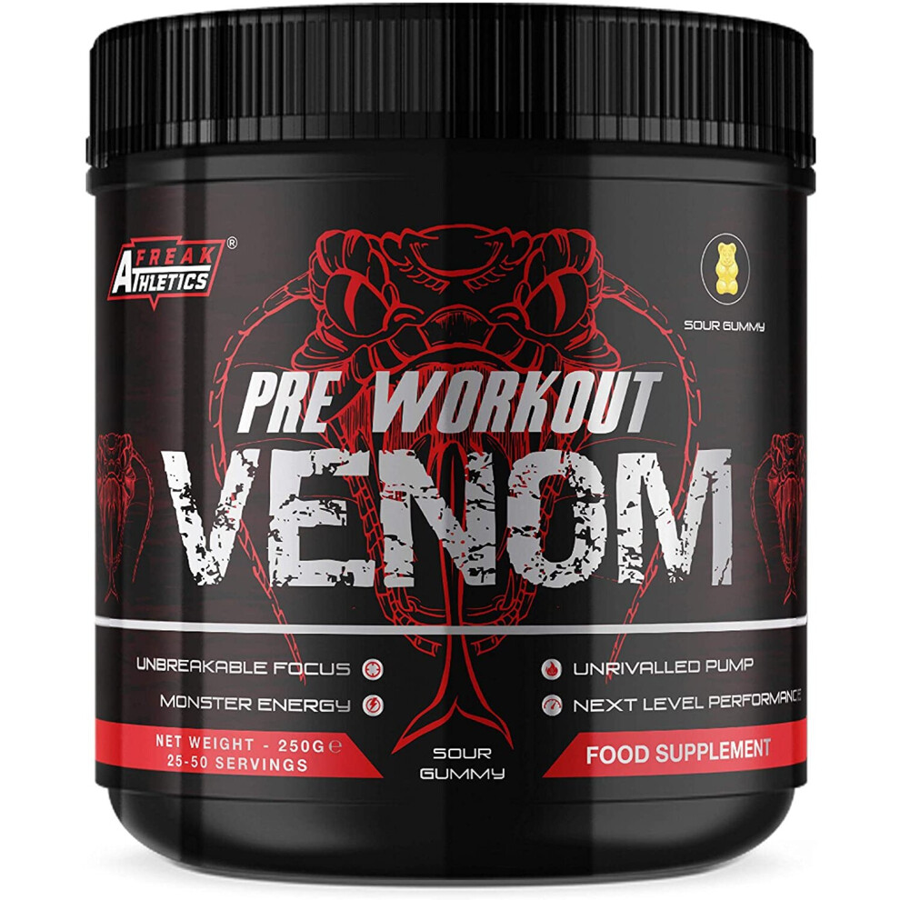 Pre Workout Venom 'Sour Gummy' - Pump Pre Workout Supplement by Freak Athletics - Elite Level Pre Workout Supplement - Pre Workout Powder Made in The