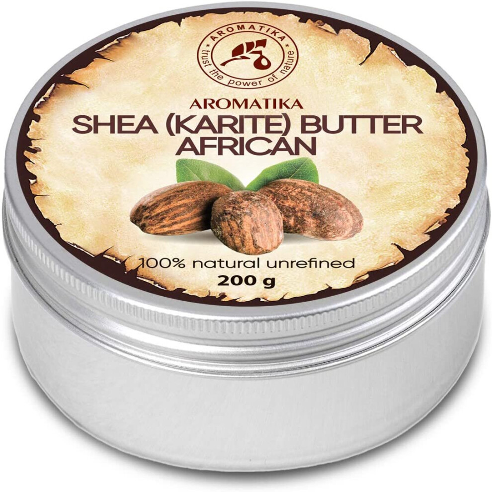 Aromatika Shea Butter 200G - African Shea Butter - Ghana - Unrefined - 100% Pure & Natural - Cold Pressed - Best For Hair - Skin - Lip - Face - Body Care - Kari
