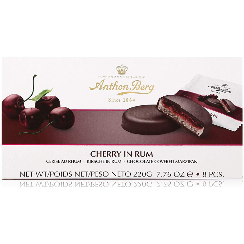 Anthon Berg - Marzipan Covered In Chocolate - Cherry & Rum - Box Of 220G - With A Delicious Jam Of Fresh Fruits Flavoured With Rum. Dark