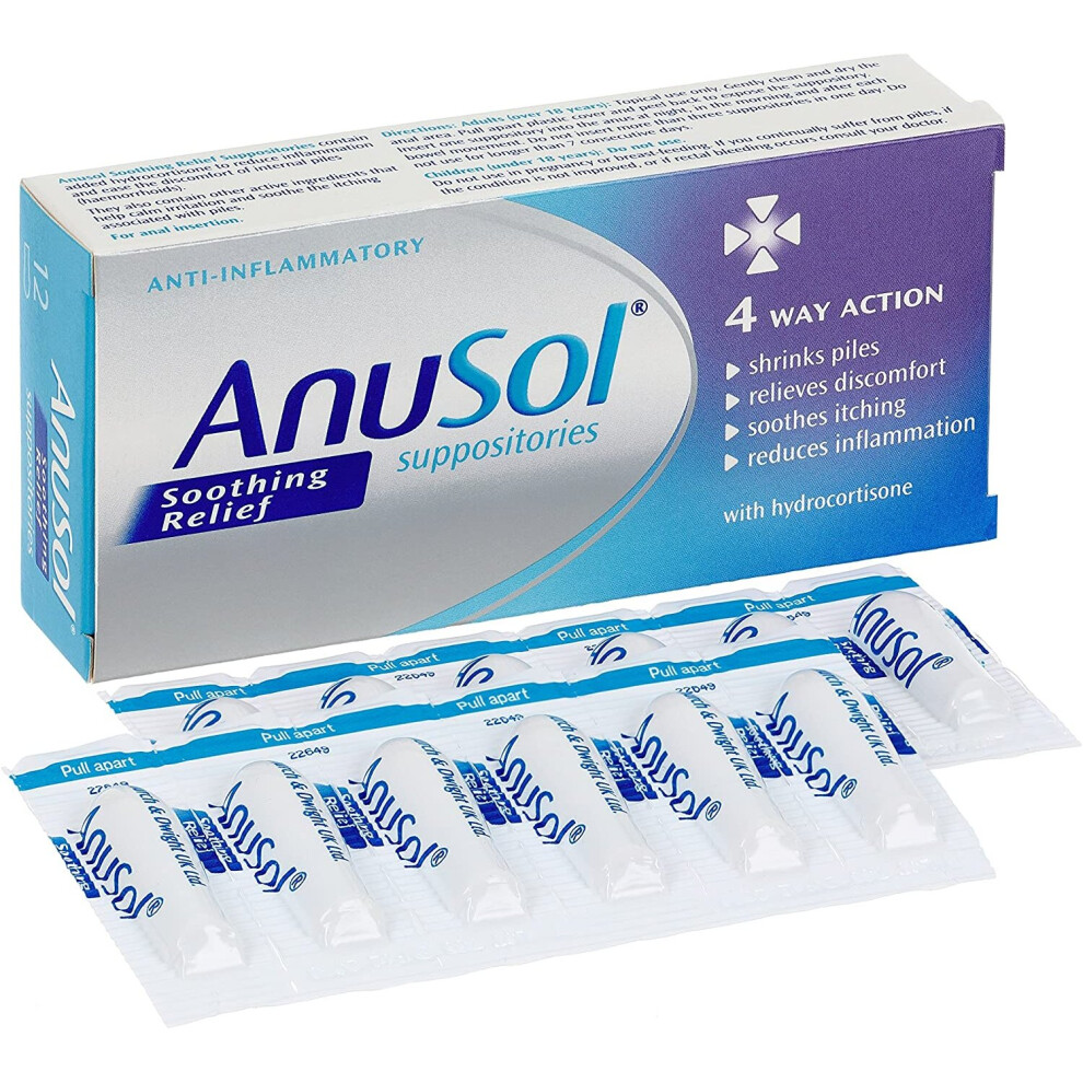 Anusol - Soothing Relief Suppositories - Shrinks Piles, Relieves Discomfort, Soothes Itching And Reduces Inflammation - Pack Of 12