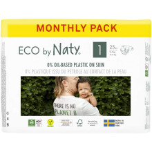 Eco by Naty Baby Nappies, Size 1, 100 Ct, Plant-based with 0% Oil Plastic on Skin, One Month Supply
