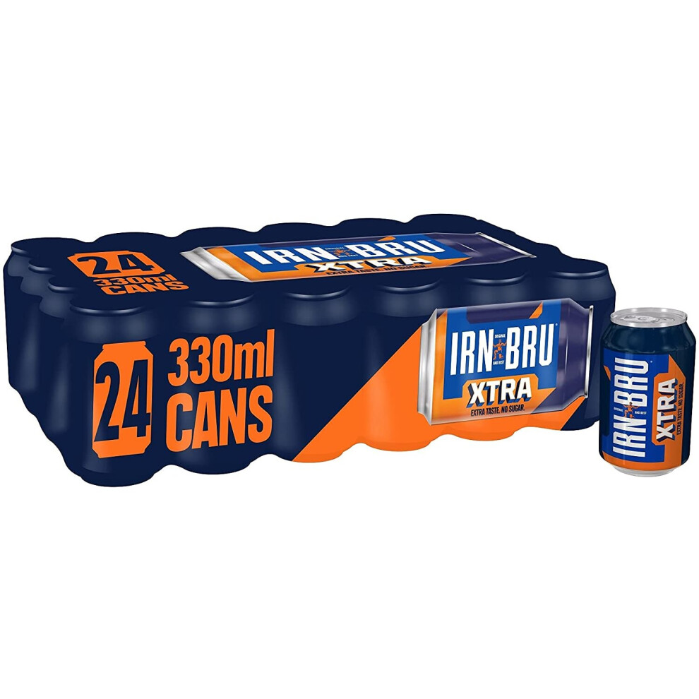 IRN-BRU Xtra No Sugar | 24 x 330ml Cans | BRU'd in Scotland Since 1901 to a Secret Recipe With 32 Flavours | It Tastes Magic