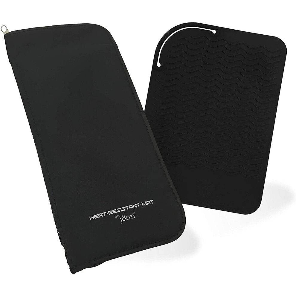 J&M Hair Straightener Case & Heat-Proof Silicone Mat Pack For Curling Tongs/Wands/Irons By - Fits Ghd, Babyliss & Larger Straighteners - Zip-Up Travel